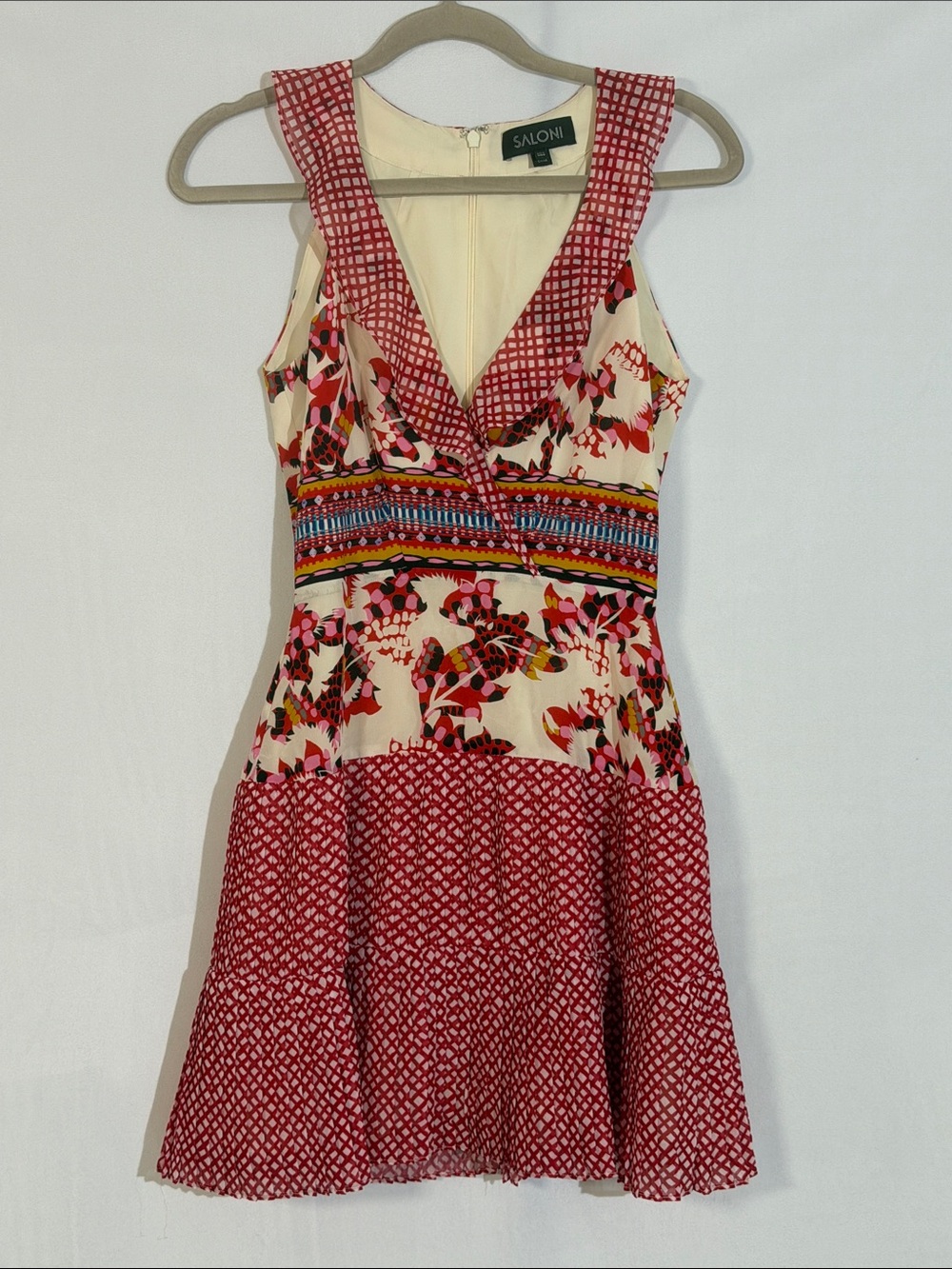 Saloni Amy Mini Dress Size 0 Colorful Floral Print 100% Silk